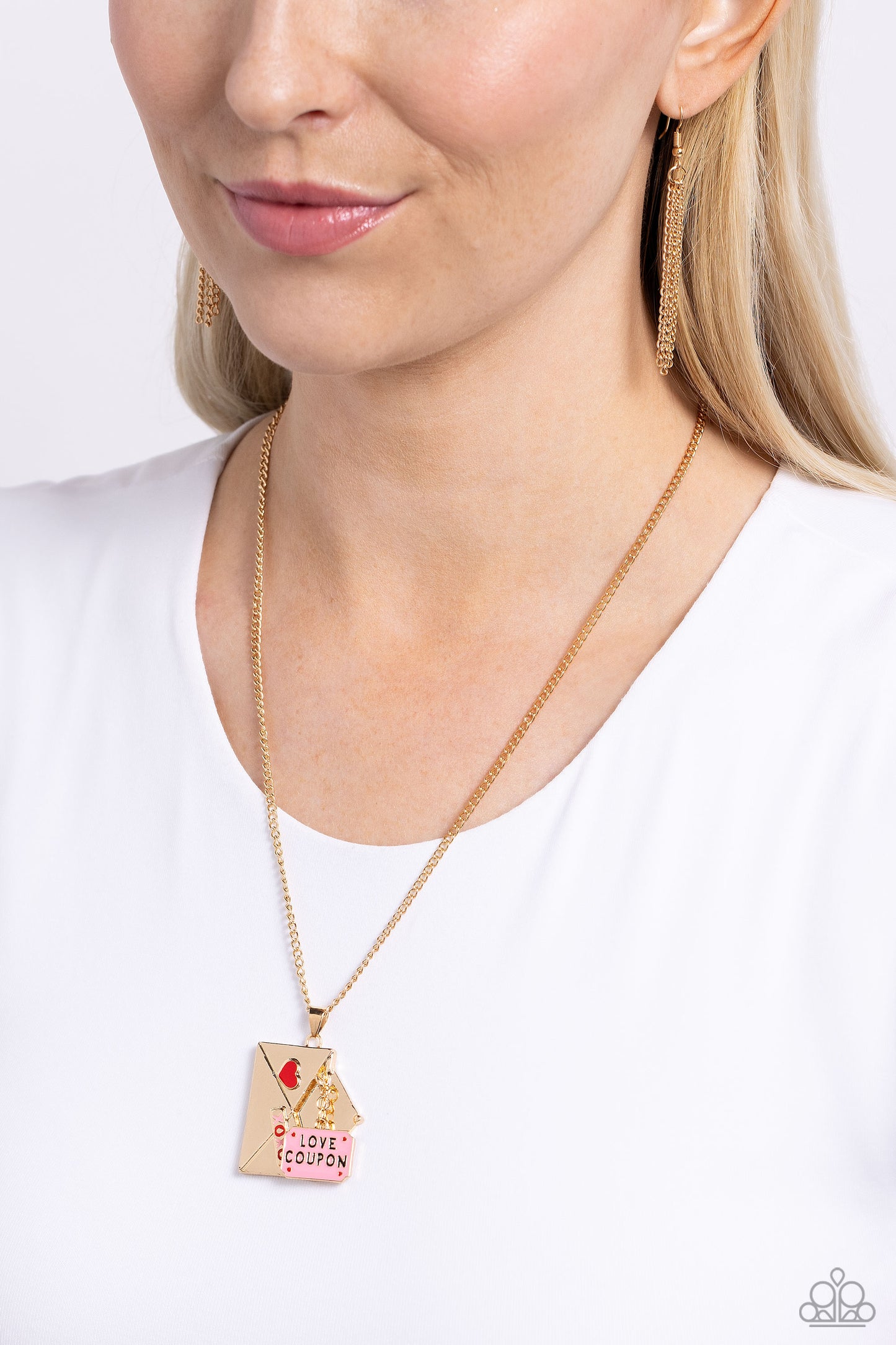 Love Coupon - Gold Envelope Charm Necklace - Paparazzi Accessories