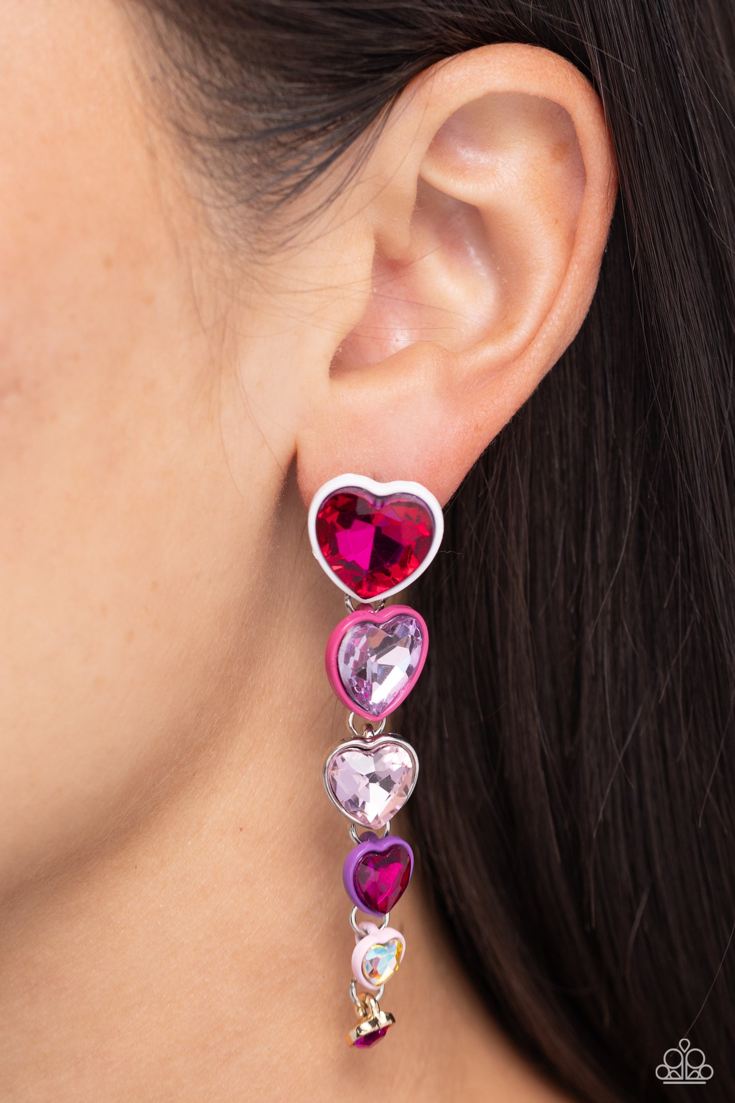 Cascading Casanova - Multi Rhinestone Heart Post Earrings - Paparazzi Accessories