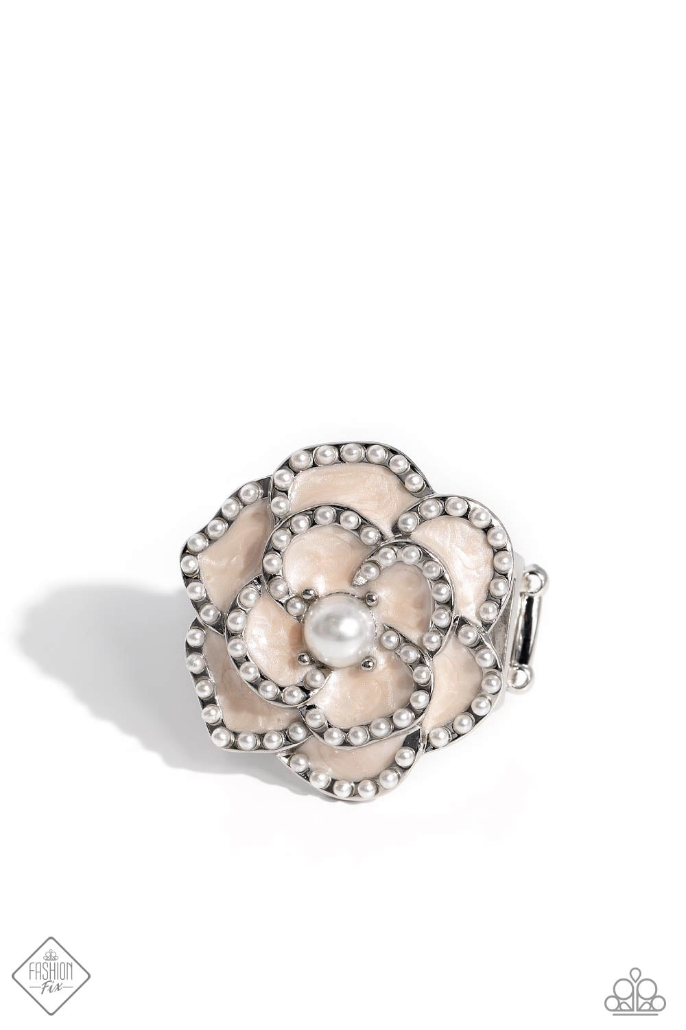 Debonair Delight - White Flower Ring - Paparazzi Accessories