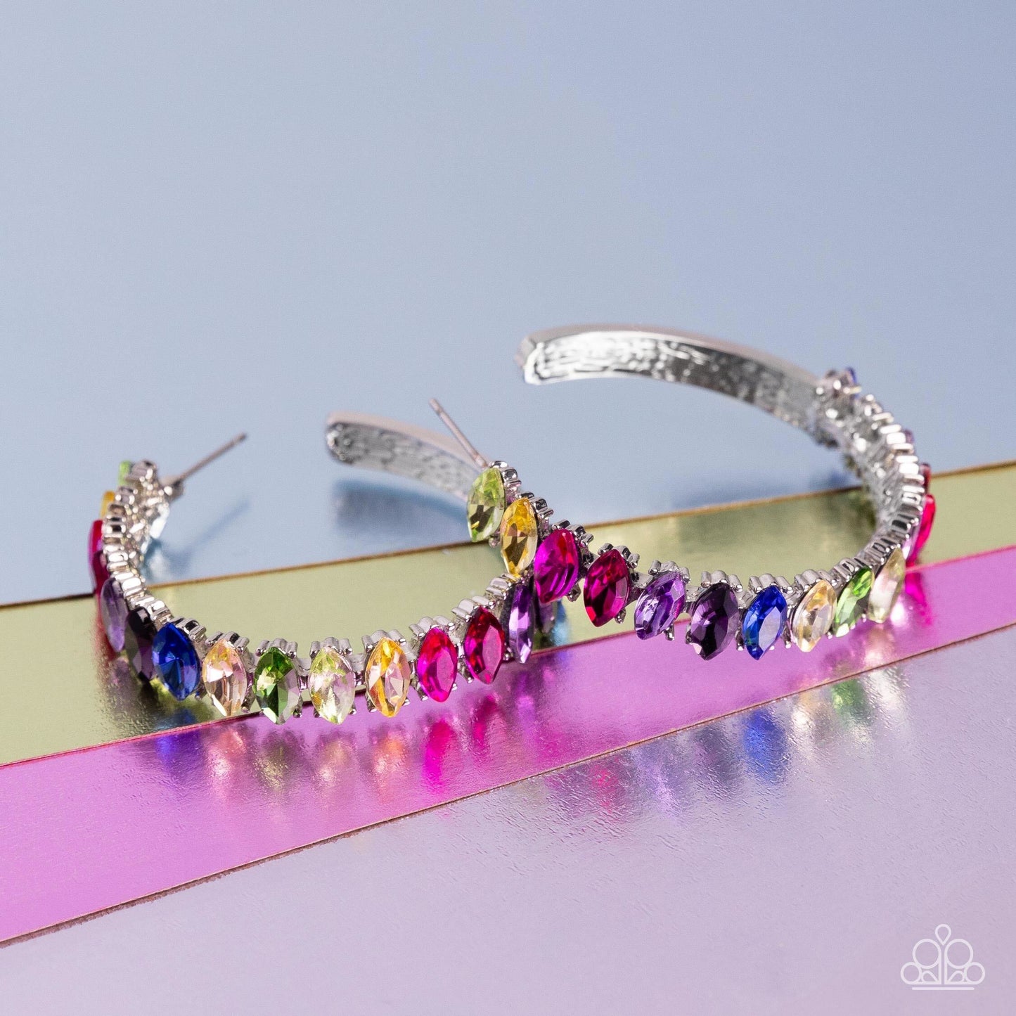 Rainbow Range - Multi Rhinestone Hoop Earrings - Life of the Party Exclusive - Paparazzi Accessories