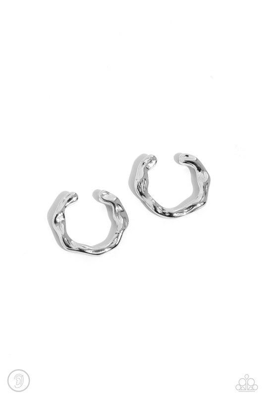 Enigmatic Echo - Silver Ear Cuff Earrings - Paparazzi Accessories