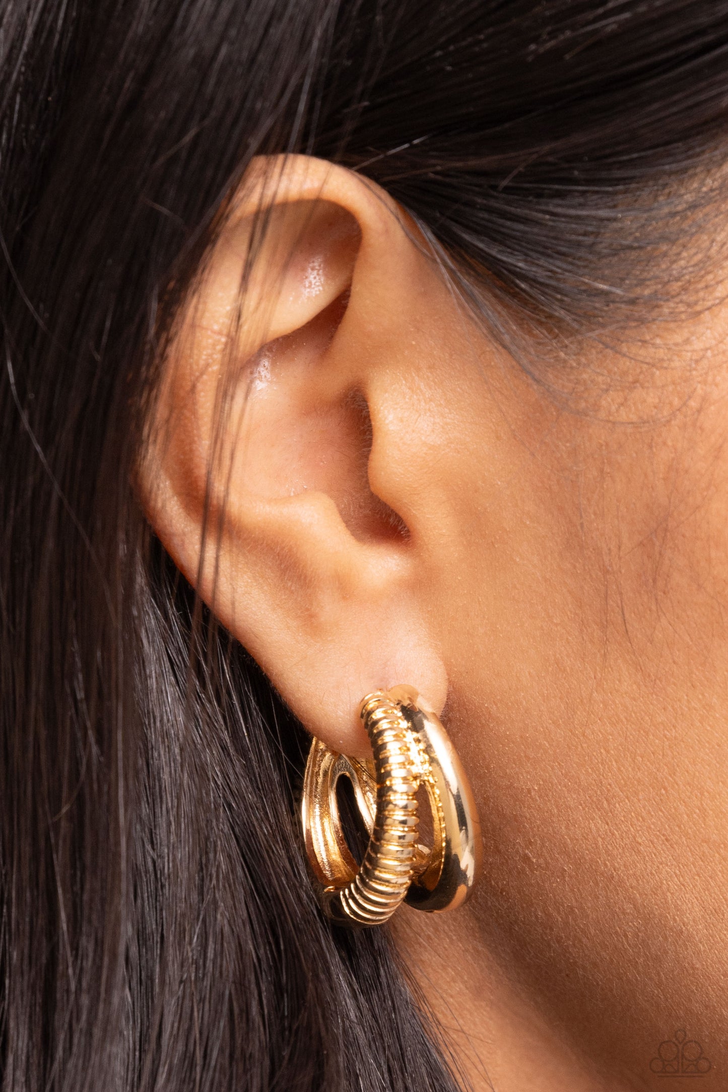 Textured Tremolo - Gold Hinge Hoop Earrings - Paparazzi Accessories