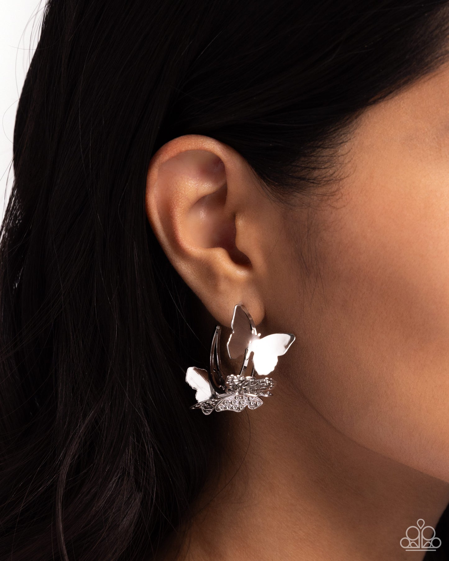 No WINGS Attached - Silver Butterfly Hoop Earrings - Paparazzi Accessories