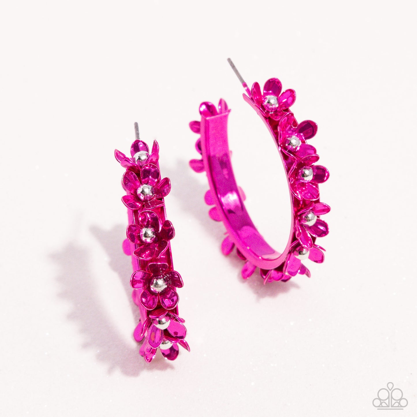 Fashionable Flower Crown - Pink Dipped Metal Hoop Earrings - Paparazzi Accessories
