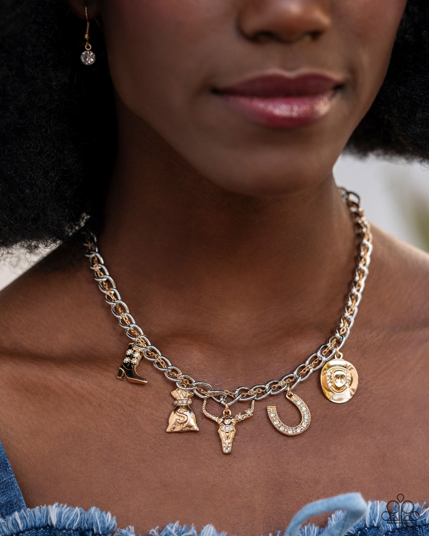 Cowboy Collection - Gold Charm Necklace - Empower Me Pink Exclusive - Paparazzi Accessories
