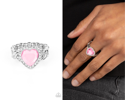 Committed to Cupid - Pink Rhinestone Heart Ring - Paparazzi Accessories