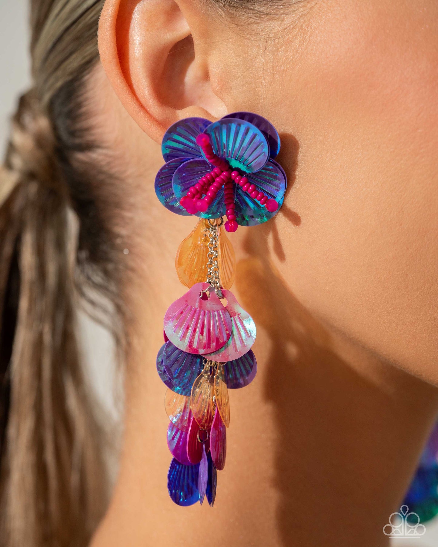 Under the Waves - Purple Sequin Seashell Post Earrings - Life of the Party Exclusive - Paparazzi Accessories