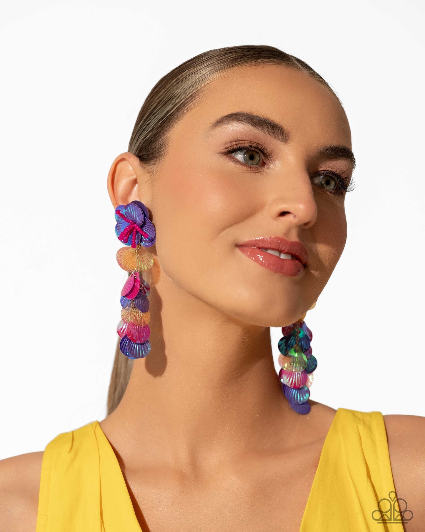 Under the Waves - Purple Sequin Seashell Post Earrings - Life of the Party Exclusive - Paparazzi Accessories