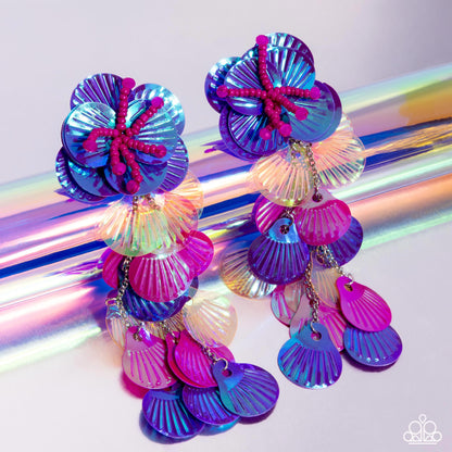 Under the Waves - Purple Sequin Seashell Post Earrings - Life of the Party Exclusive - Paparazzi Accessories