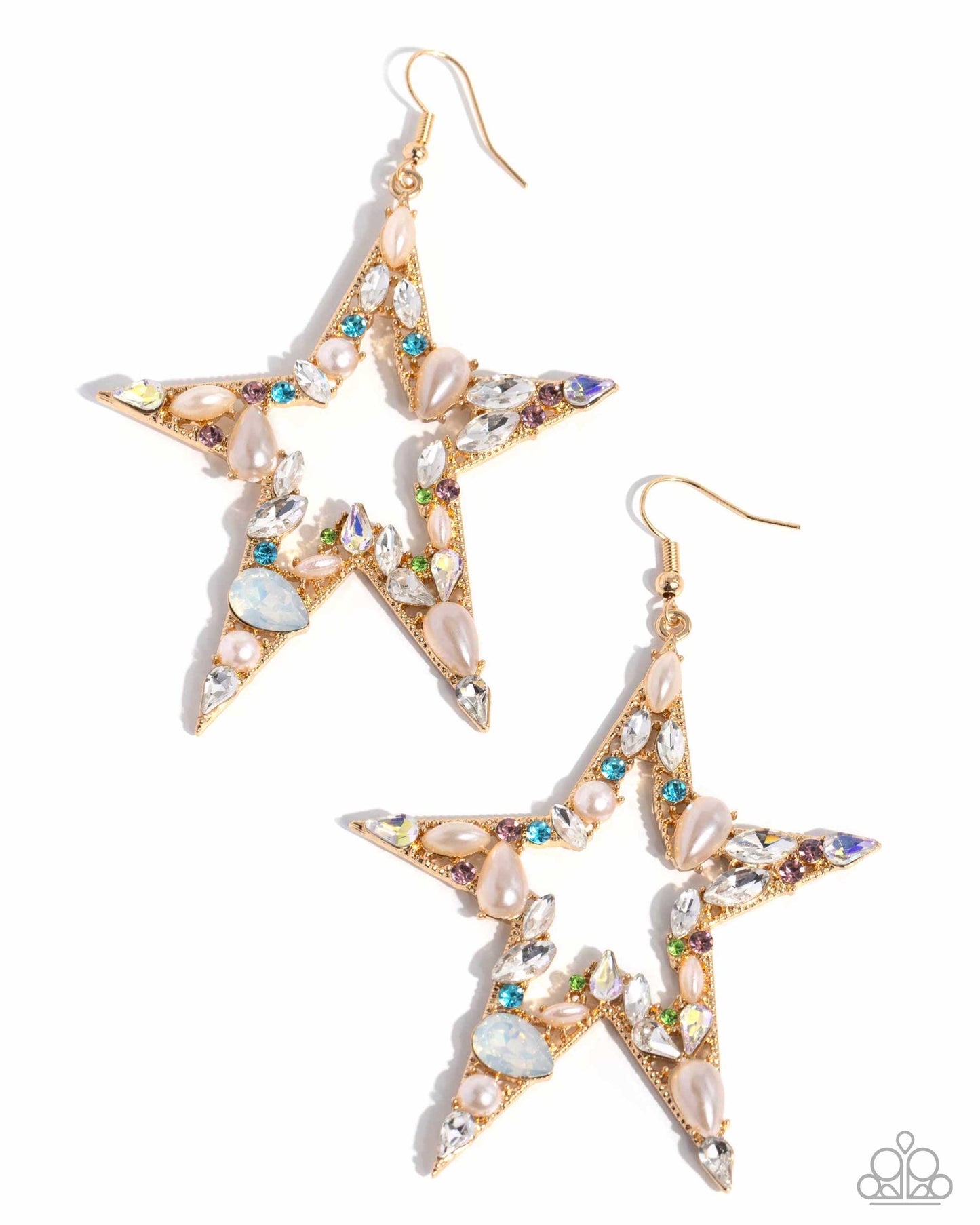 Variegated Value - Multi Rhinestone & Pearl Star Fishhook Earrings - Life of the Party Exclusive - Paparazzi Accessories