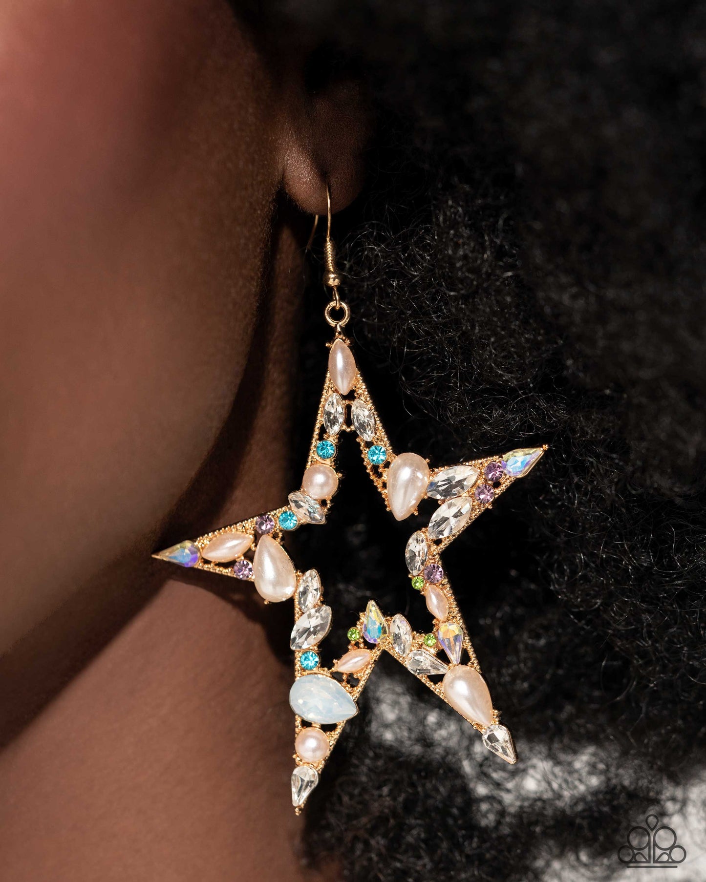 Variegated Value - Multi Rhinestone & Pearl Star Fishhook Earrings - Life of the Party Exclusive - Paparazzi Accessories