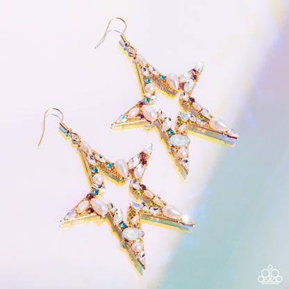 Variegated Value - Multi Rhinestone & Pearl Star Fishhook Earrings - Life of the Party Exclusive - Paparazzi Accessories