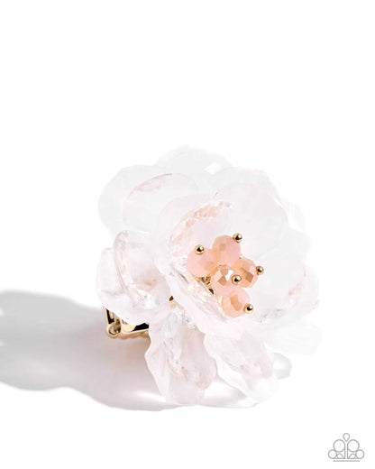 Petal Privilege - White Flower Ring - Life of the Party Exclusive - Paparazzi Accessories