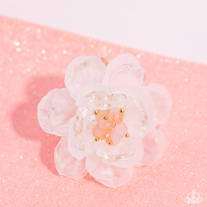 Petal Privilege - White Flower Ring - Life of the Party Exclusive - Paparazzi Accessories