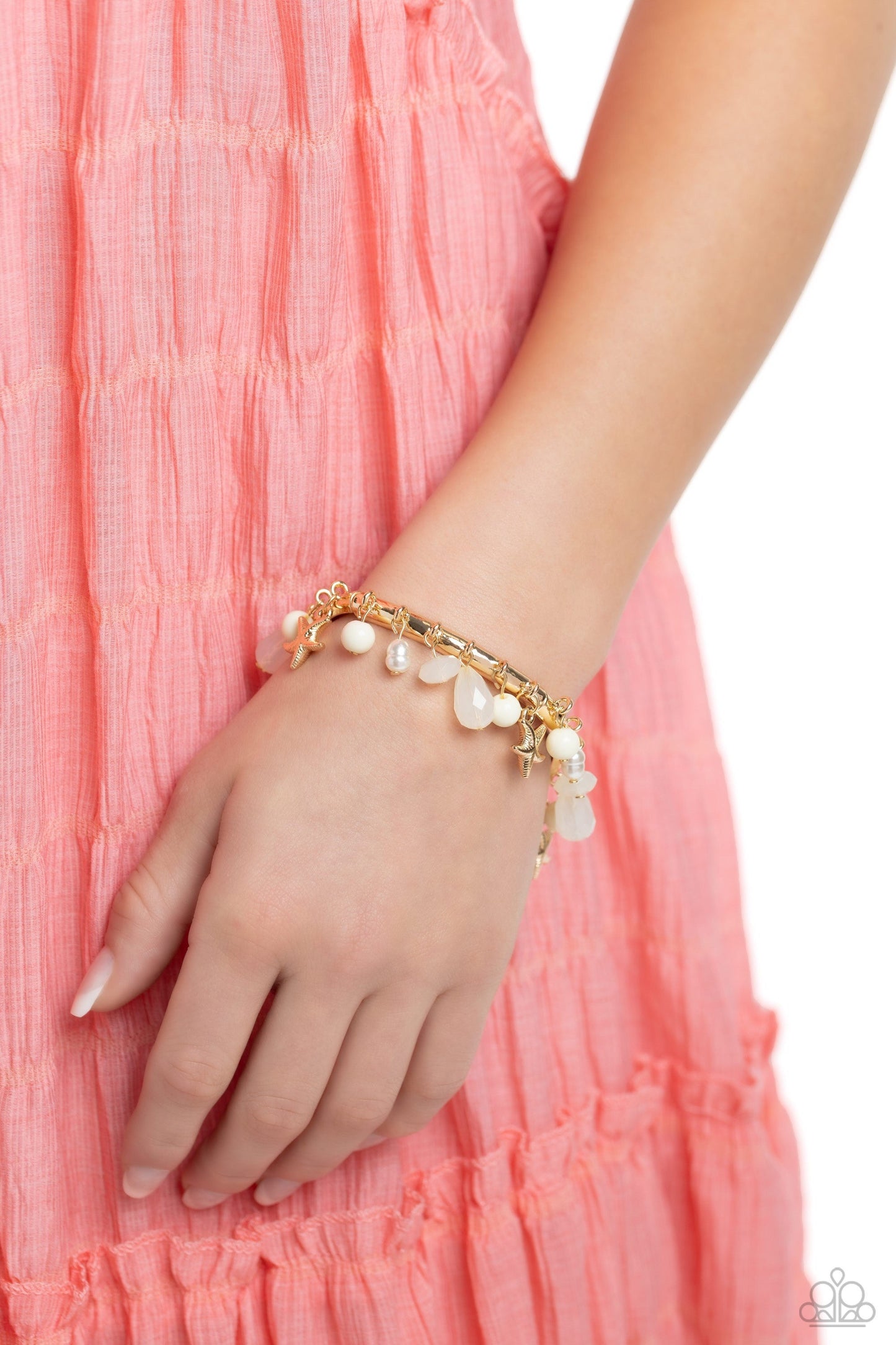 Surfer Shanty - Gold Starfish Stretchy Bracelet - Paparazzi Accessories