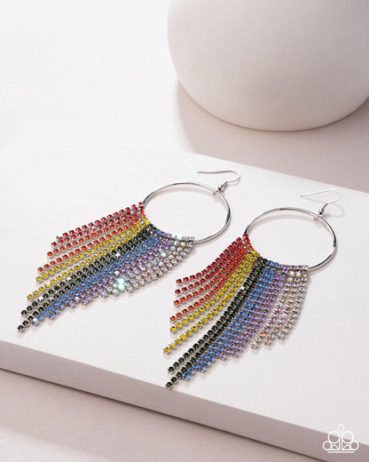 Streamlined Shimmer - Multi - Rainbow Rhinestone Silver Fishhook Earrings - Pink Diamond Exclusive - Paparazzi Accessories