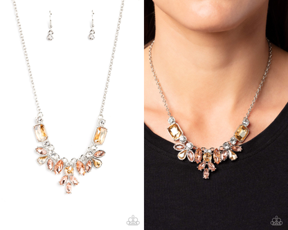 Prima Donna Dazzle - Brown - Peach and Topaz Rhinestone Necklace - Paparazzi Accessories