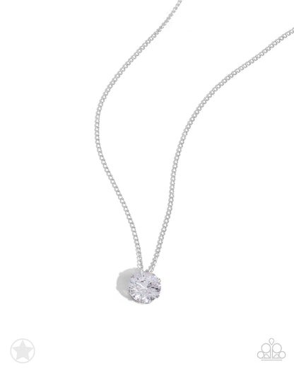What A Gem - White Rhinestone Solitaire Necklace - Paparazzi Accessories