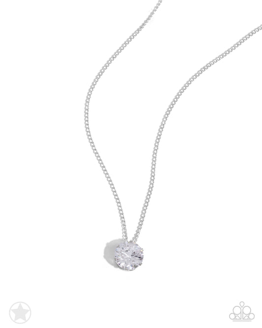 What A Gem - White Rhinestone Solitaire Necklace - Paparazzi Accessories