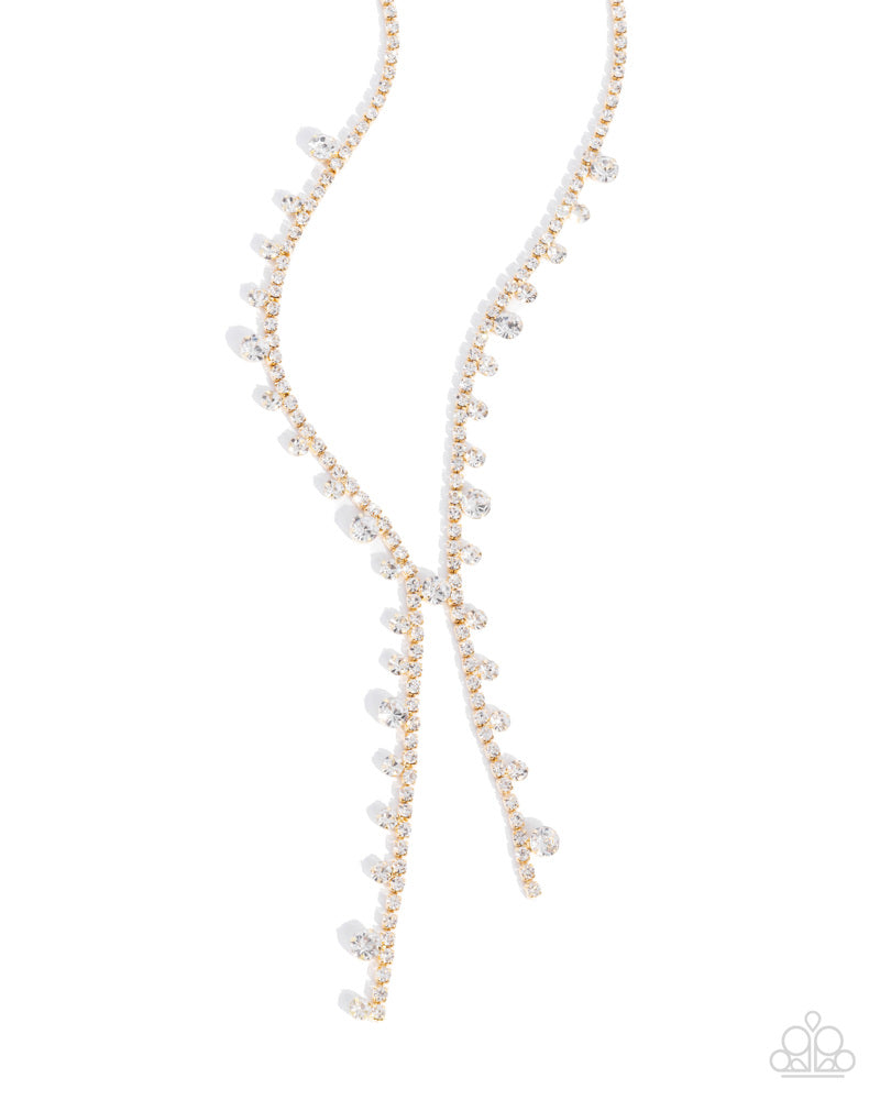 Glittery Getaway - Gold - White Rhinestone Necklace - Fall 2024 Meet Your Match Exclusive - Paparazzi Accessories