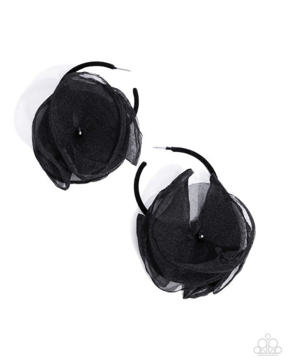 Passionate Promenade - Black - Velvet Hoop Chiffon Flower Earrings - Fall 2024 Meet Your Match Exclusive - Paparazzi Accessories