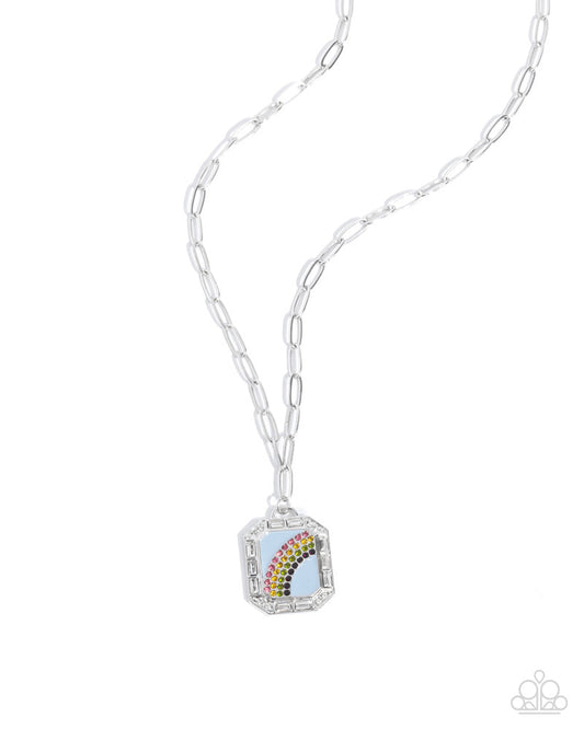 Rainbow Reputation - Blue - Painted Rhinestone Rainbow Pendant Necklace - Fall 2024 Meet Your Match Exclusive - Paparazzi Accessories