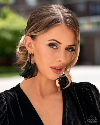 Passionate Promenade - Black - Velvet Hoop Chiffon Flower Earrings - Fall 2024 Meet Your Match Exclusive - Paparazzi Accessories