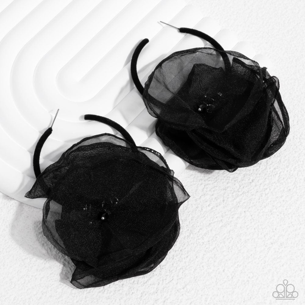 Passionate Promenade - Black - Velvet Hoop Chiffon Flower Earrings - Fall 2024 Meet Your Match Exclusive - Paparazzi Accessories