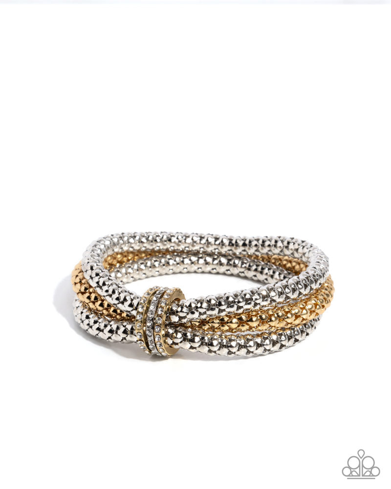 Faceted Facade - Multi Silver & Gold Chain Stretchy Bracelet - Life of the Party Exclusive May 2025 - Paparazzi Accessories
