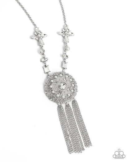 Virtuous Venture - White Rhinestone & Pearl Pendant Silver Necklace - Life of the Party Exclusive May 2025 - Paparazzi Accessories
