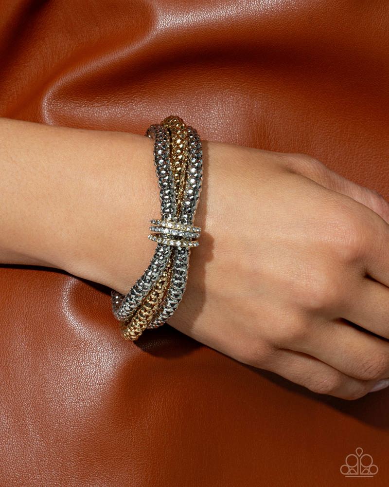 Faceted Facade - Multi Silver & Gold Chain Stretchy Bracelet - Life of the Party Exclusive May 2025 - Paparazzi Accessories