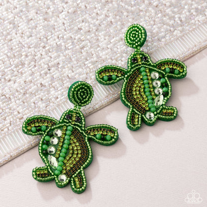 Turtle Tapestry - Green Seed Bead Post Earrings - Paparazzi Accessories
