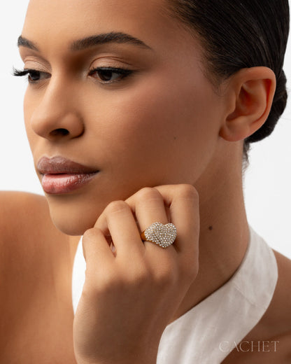 Idyllique - Size 10 - 18K Gold-Plated & Cubic Zirconia Heart Ring - CACHET by Paparazzi - 2026 Diamond Trip Exclusive