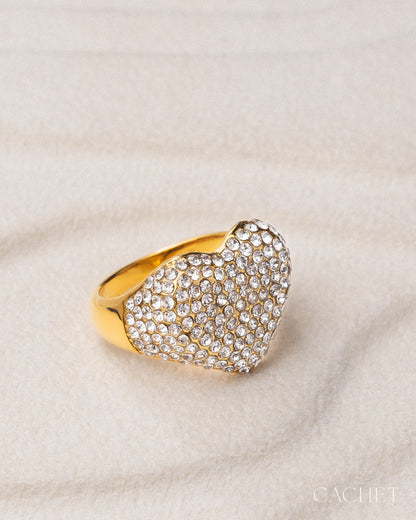 Idyllique - Size 10 - 18K Gold-Plated & Cubic Zirconia Heart Ring - CACHET by Paparazzi - 2026 Diamond Trip Exclusive