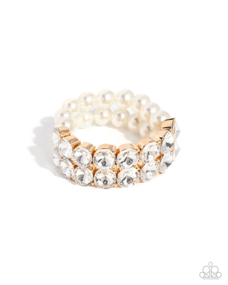 Prestigious Pearls - Gold - White Pearl & Gem Paparazzi Stretchy Bracelet - 2026 Diamond Trip Exclusive