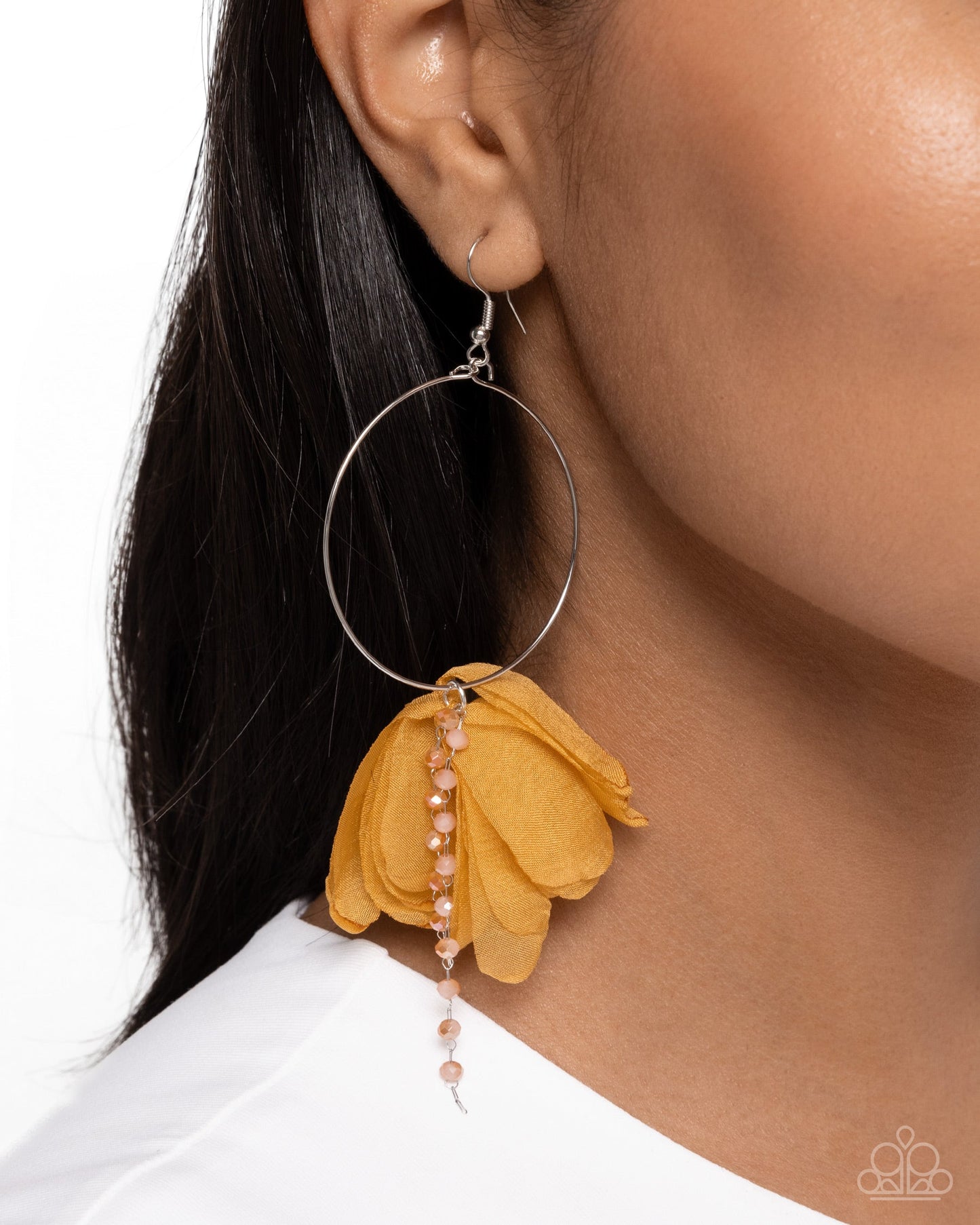 Perennial Perspective - Yellow Tulle Petal Silver Fishhook Earrings - Paparazzi Accessories