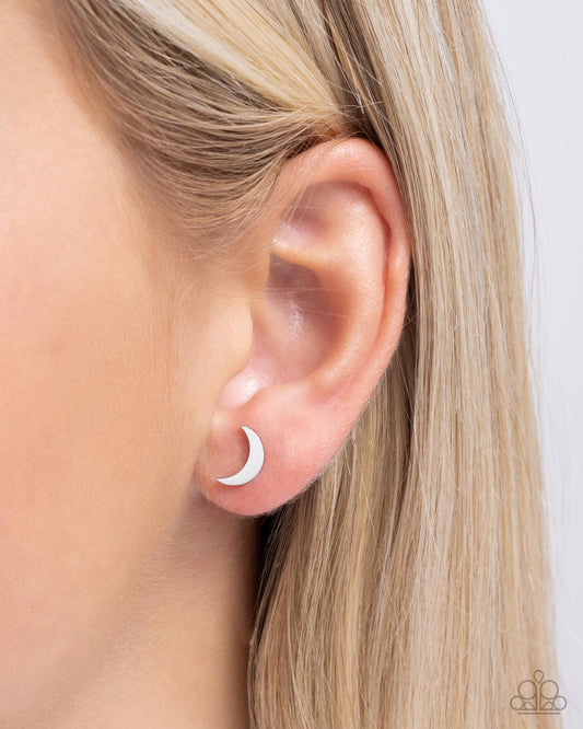 Stainless Space - Silver Crescent Moon Stainless Steel Post Earrings - Paparazzi Accessories