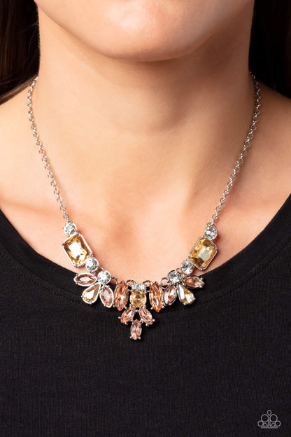 Prima Donna Dazzle - Brown - Peach and Topaz Rhinestone Necklace - Paparazzi Accessories