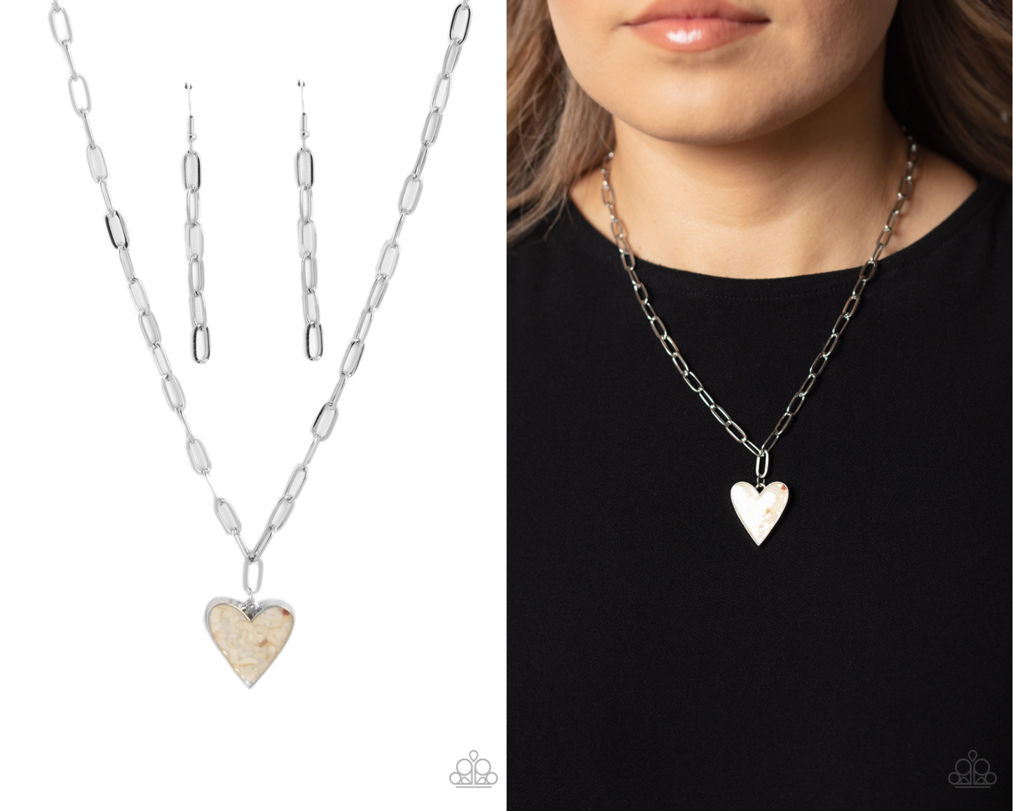 Kiss and SHELL - White Heart Pendant Necklace - Paparazzi Accessories