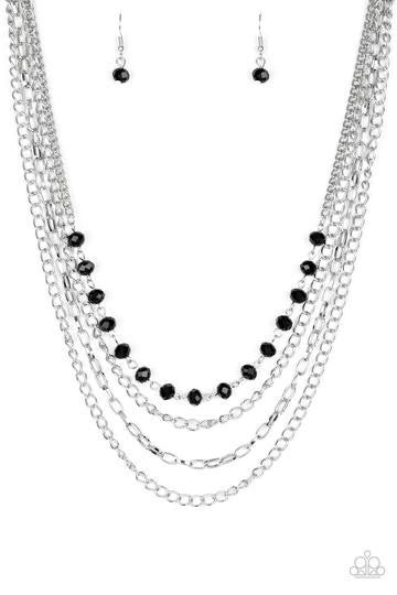Extravagant Elegance - Black Gems - Multi Layered Necklace & Earrings