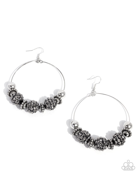 I Can Take a Compliment  - Hematite Rhinestone Beads Silver Fishhook Earrings - Paparazzi Accessories