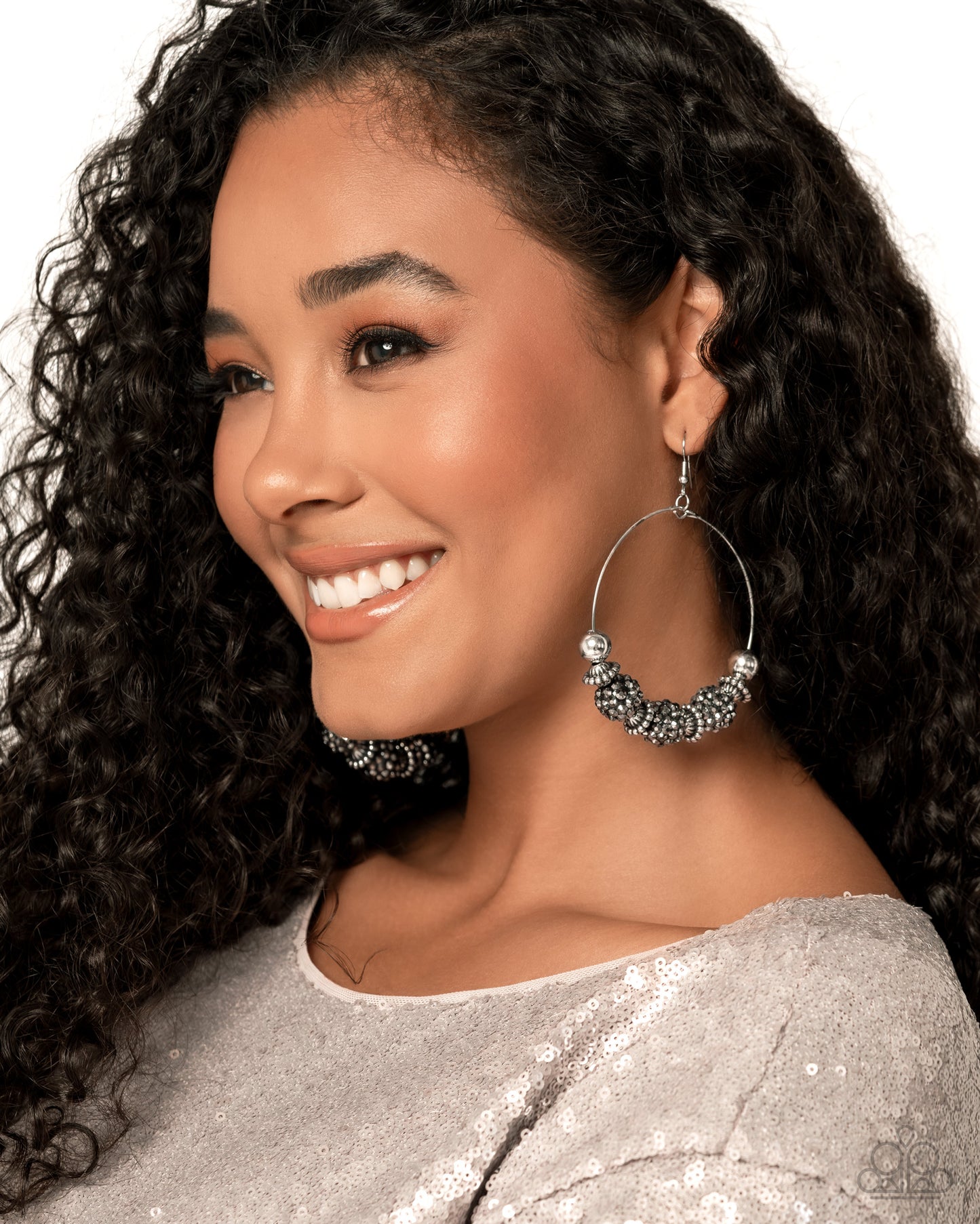 I Can Take a Compliment  - Hematite Rhinestone Beads Silver Fishhook Earrings - Paparazzi Accessories