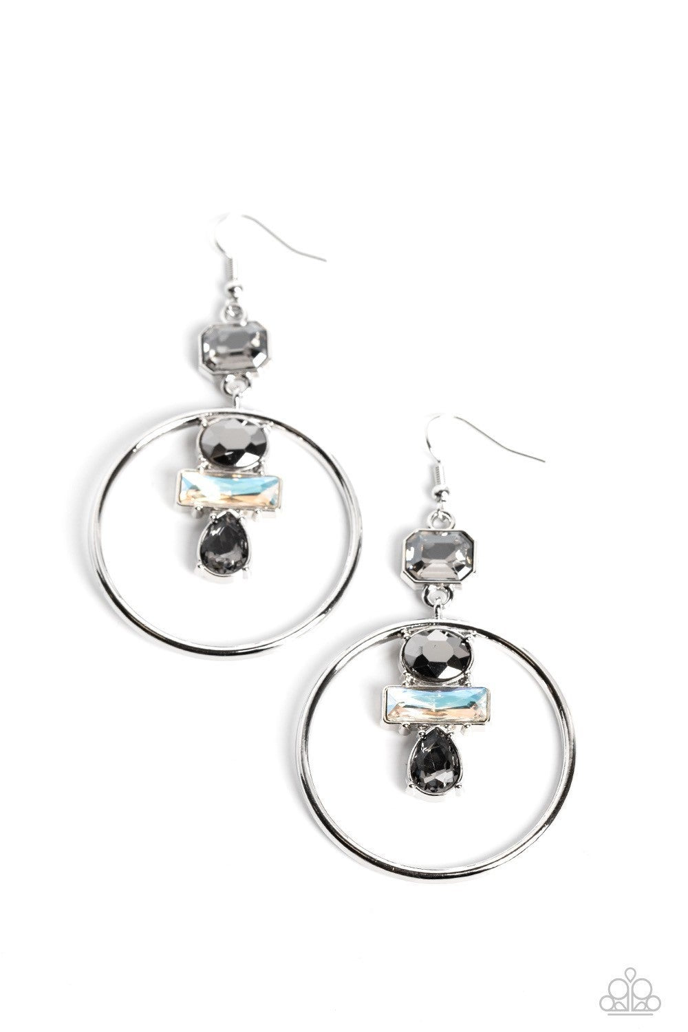 Geometric Glam - Silver Rhinestone Earrings - Paparazzi Accessories
