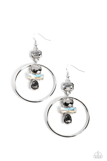 Geometric Glam - Silver Rhinestone Earrings - Paparazzi Accessories