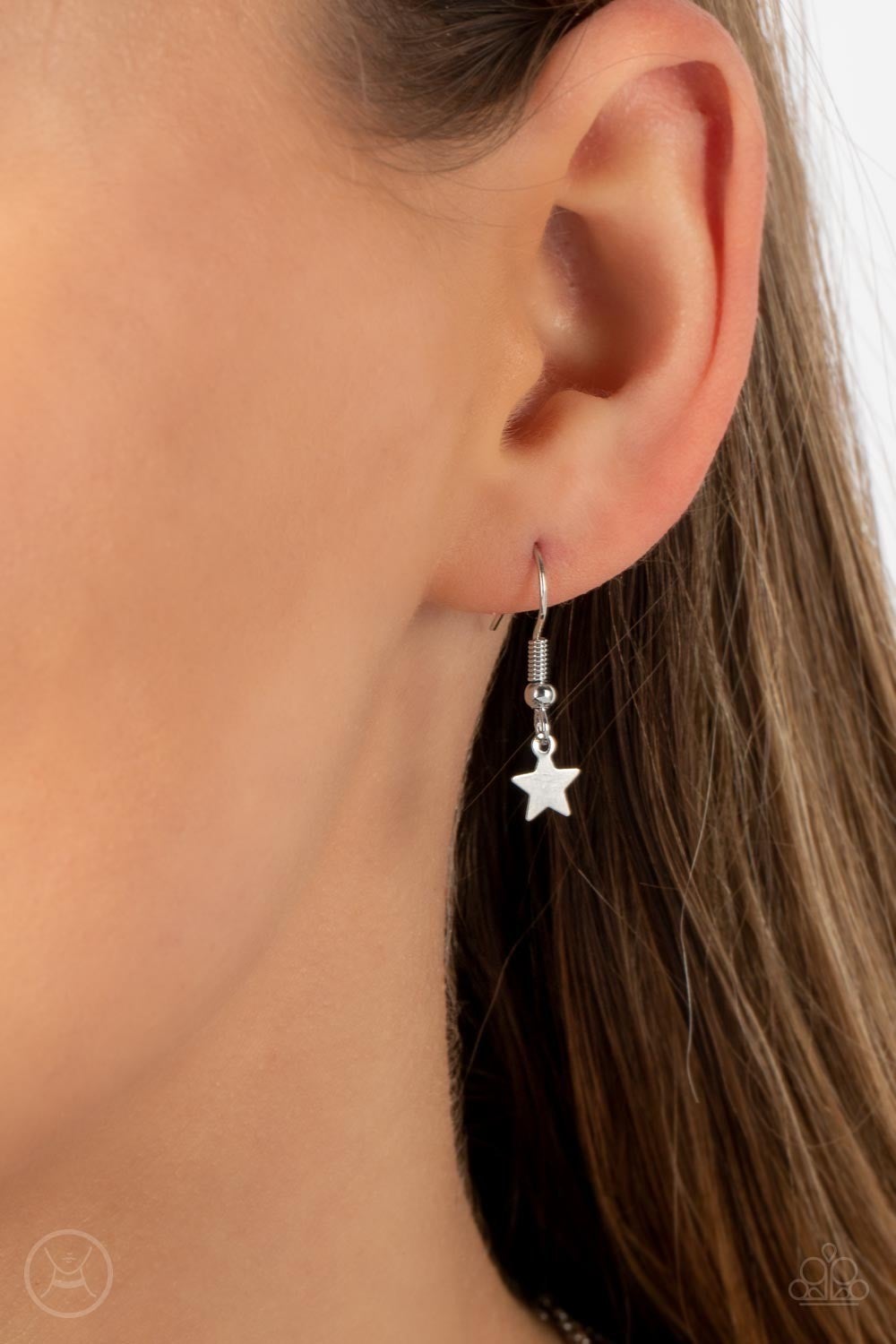 Little Lady Liberty - White Rhinestone Silver Star Choker Necklace - Paparazzi Accessories