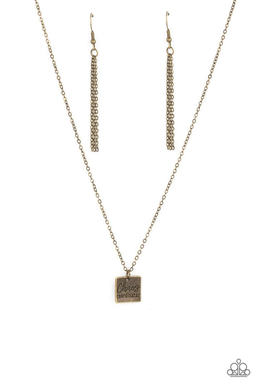 Chaos Coordinator - Brass - Medallion Pendant Necklace - Paparazzi Accessories