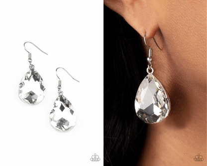 My Castle is Your Castle - White Rhinestone Earrings - Paparazzi Accessories