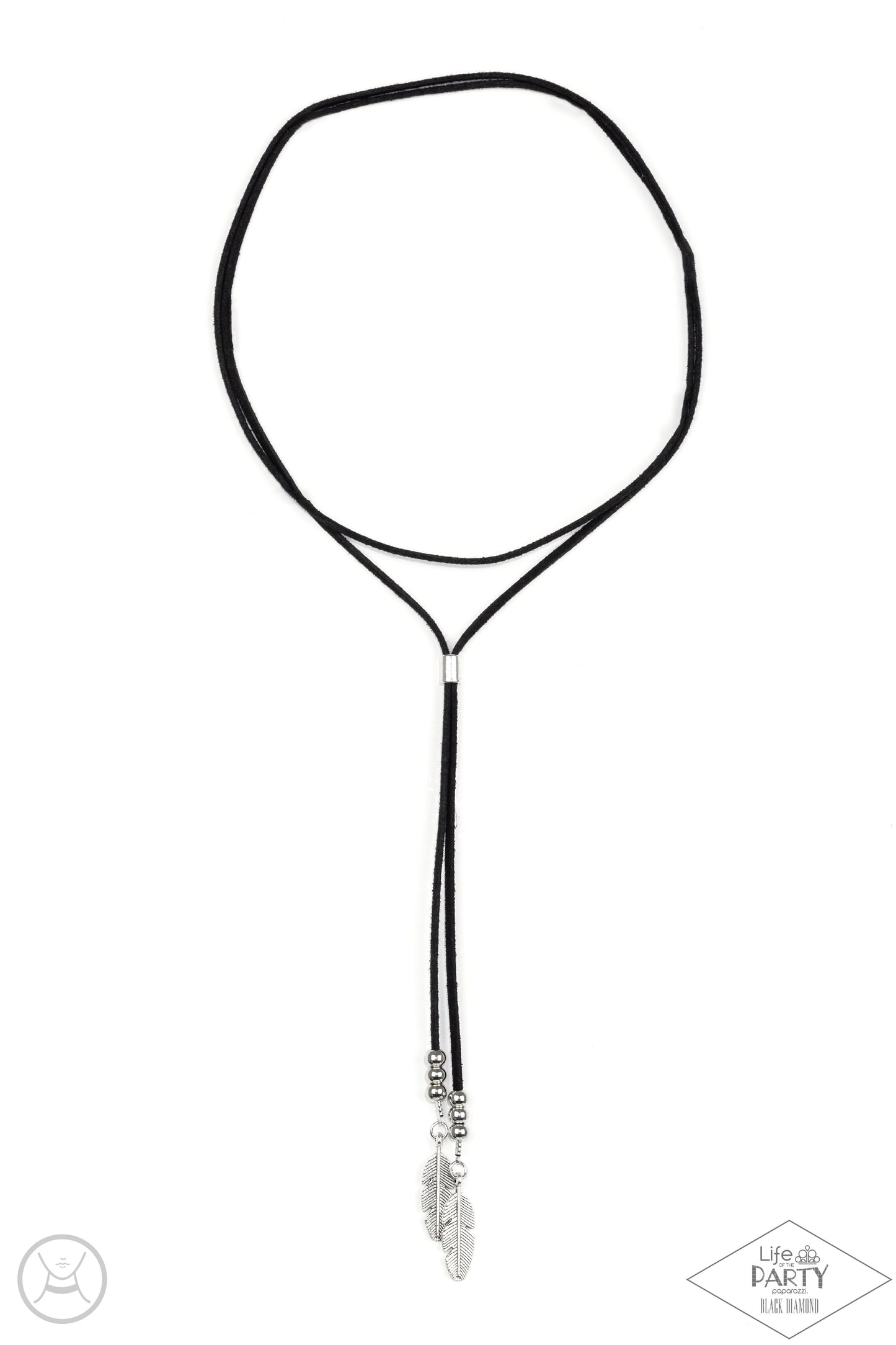 Lost On The Wind - Black Suede & Silver Feather Bolo Necklace - Paparazzi Accessories