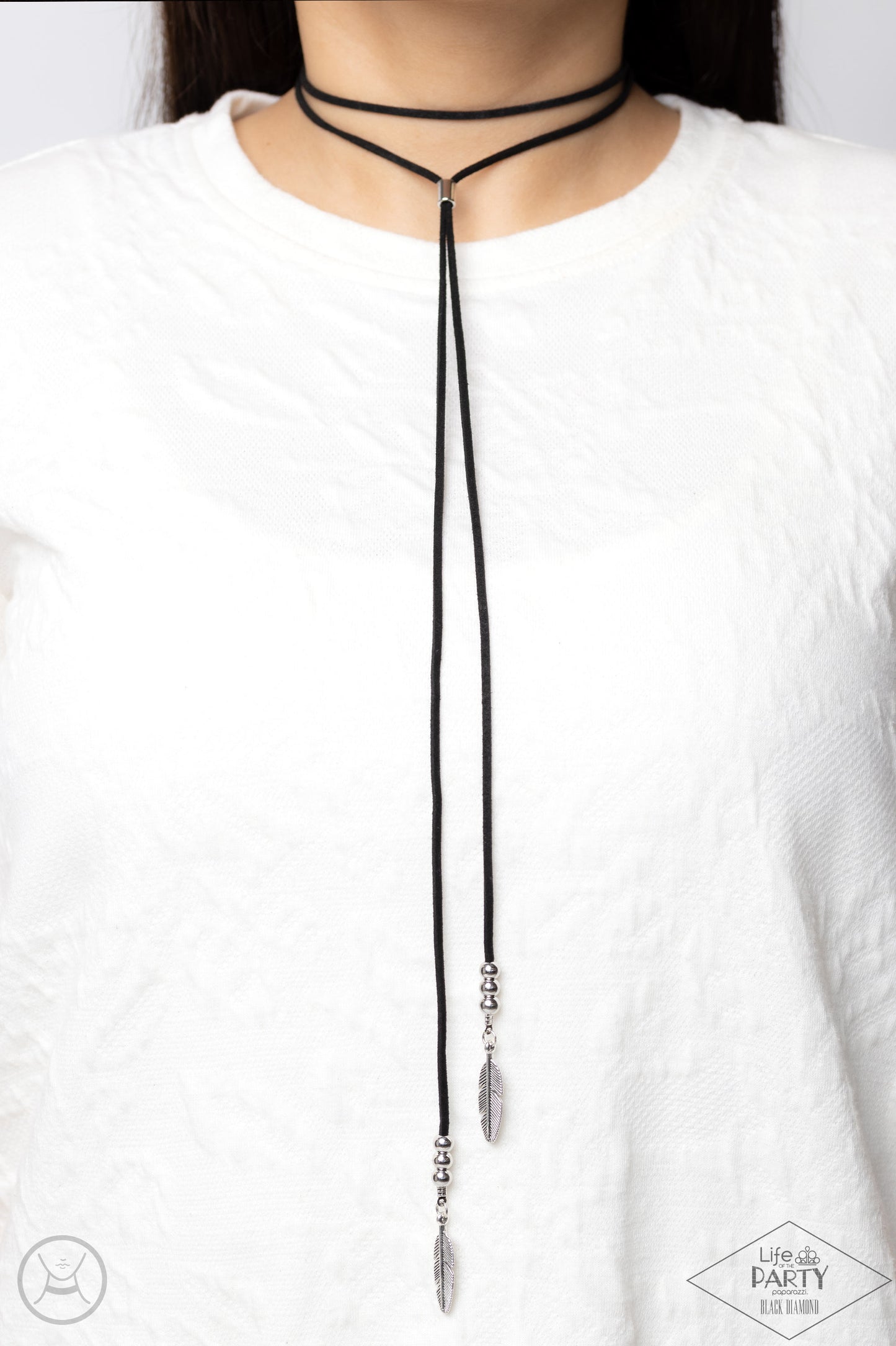 Lost On The Wind - Black Suede & Silver Feather Bolo Necklace - Paparazzi Accessories