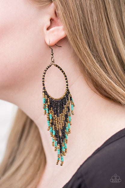 Live Off The BADLANDS - Black Seed Bead Fishhook Earrings - Black Diamond Exclusive - Paparazzi Accessories